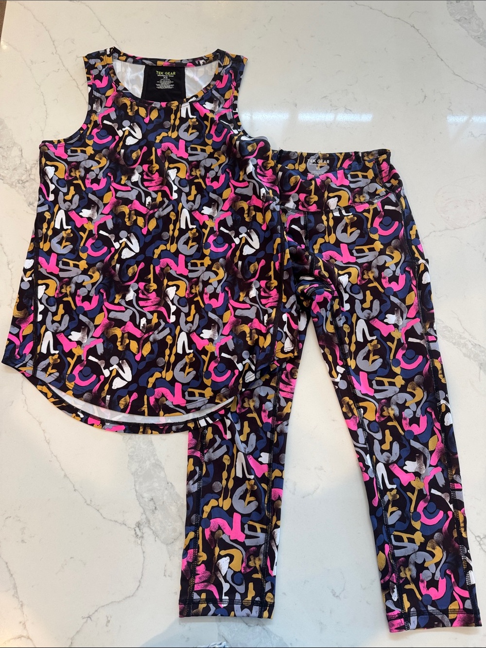 Women’s Tek Gear Colorful Active Tank & Leggings Set - Black/Multi